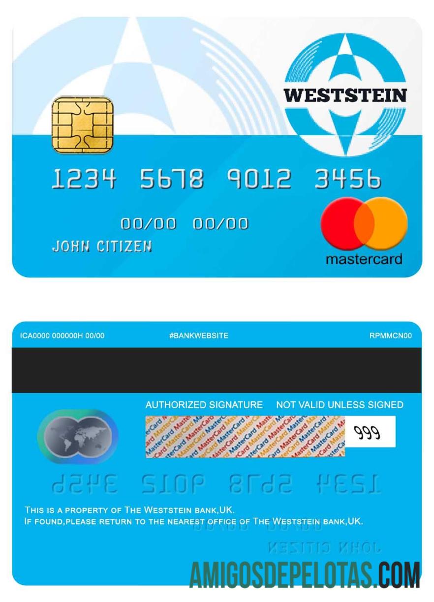 Reino Unido Weststein Bank Mastercard exemplo real
